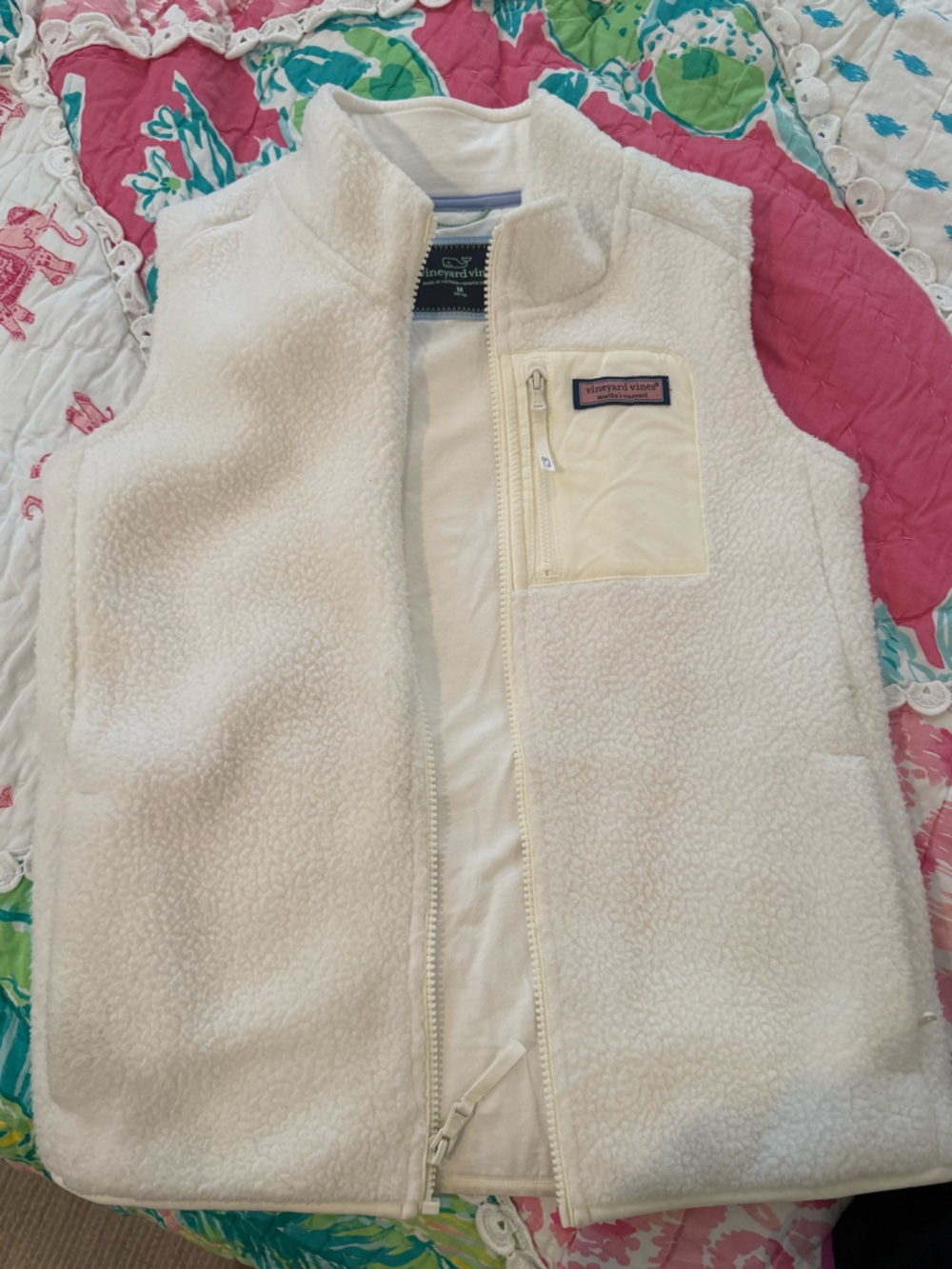 Girls Vineyard Vines Cream Sherpa Zip Vest